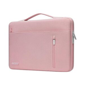 mosiso 360 protective laptop sleeve compatible with macbook air/pro, 13-13.3 inch notebook, compatible with macbook pro 14 2023-2021 a2779 m2 a2442 m1, horizontal bag with belt&right pocket, pink