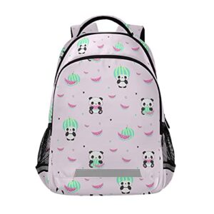 mnsruu school backpack with chest strap, cartoon animal cute panda with watermelon laptop backpack, travel hiking backpack for boys girls, rucksack, knapsack
