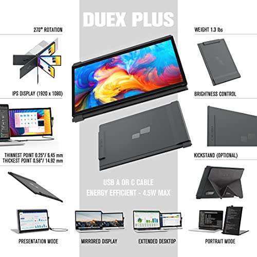 Portable Monitor for Laptops, New Mobile Pixels Duex Plus 13.3" Full HD IPS Dual Laptop Monitor, USB C/USB A Plug and Play Laptop Screen Extender,Windows/Mac/Android/Switch Compatible (Duex Plus)