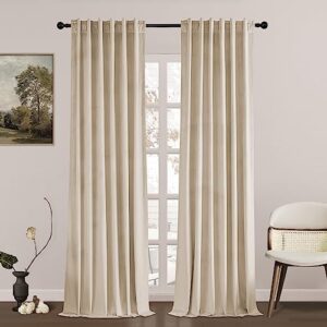 Topfinel Cream Velvet Curtains for Bedroom 96 Inches Length 2 Panels Modern Boho Rod Pocket Blackout Window Treatments Curtains 96 Inches Long for Living Dinning Room Nursery Sliding Door,52x96,Beige