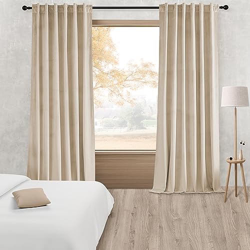 Topfinel Cream Velvet Curtains for Bedroom 96 Inches Length 2 Panels Modern Boho Rod Pocket Blackout Window Treatments Curtains 96 Inches Long for Living Dinning Room Nursery Sliding Door,52x96,Beige