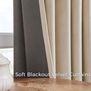 Topfinel Cream Velvet Curtains for Bedroom 96 Inches Length 2 Panels Modern Boho Rod Pocket Blackout Window Treatments Curtains 96 Inches Long for Living Dinning Room Nursery Sliding Door,52x96,Beige