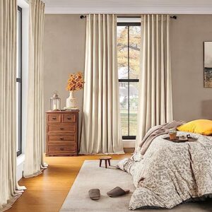 Topfinel Cream Velvet Curtains for Bedroom 96 Inches Length 2 Panels Modern Boho Rod Pocket Blackout Window Treatments Curtains 96 Inches Long for Living Dinning Room Nursery Sliding Door,52x96,Beige