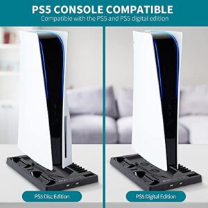 HAPROUND PS5 Vertical Stand with Cooling Fan and Dual Controller Charger - Indicator Lamps and 15 Game Slots, Fast Cooling Through Metal Base, PS5 Console Compatible