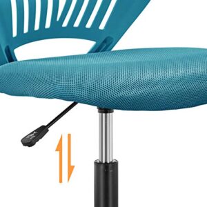 Topeakmart Armless Office Ergonomic Task Conference Chair No Arms Writing Desk Computer Chair with Lumbar Support Mid-Back 360 Swivel Adjustable Height Modern Rolling Chair for Small Space, Turquoise