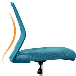 Topeakmart Armless Office Ergonomic Task Conference Chair No Arms Writing Desk Computer Chair with Lumbar Support Mid-Back 360 Swivel Adjustable Height Modern Rolling Chair for Small Space, Turquoise