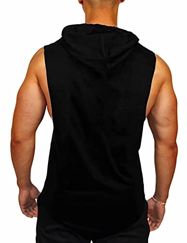 Babioboa Men's Loose Fit Running Hooded Tank Tops Basketball Cut Off Hoodie Sleeveless Workout Muscle Hoodies(Black X-Large)