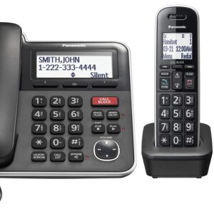 Panasonic Expandable Corded/Cordless Phone System with Answering Machine and One Touch Call Blocking – 2 Handsets - KX-TGB852B (Black)