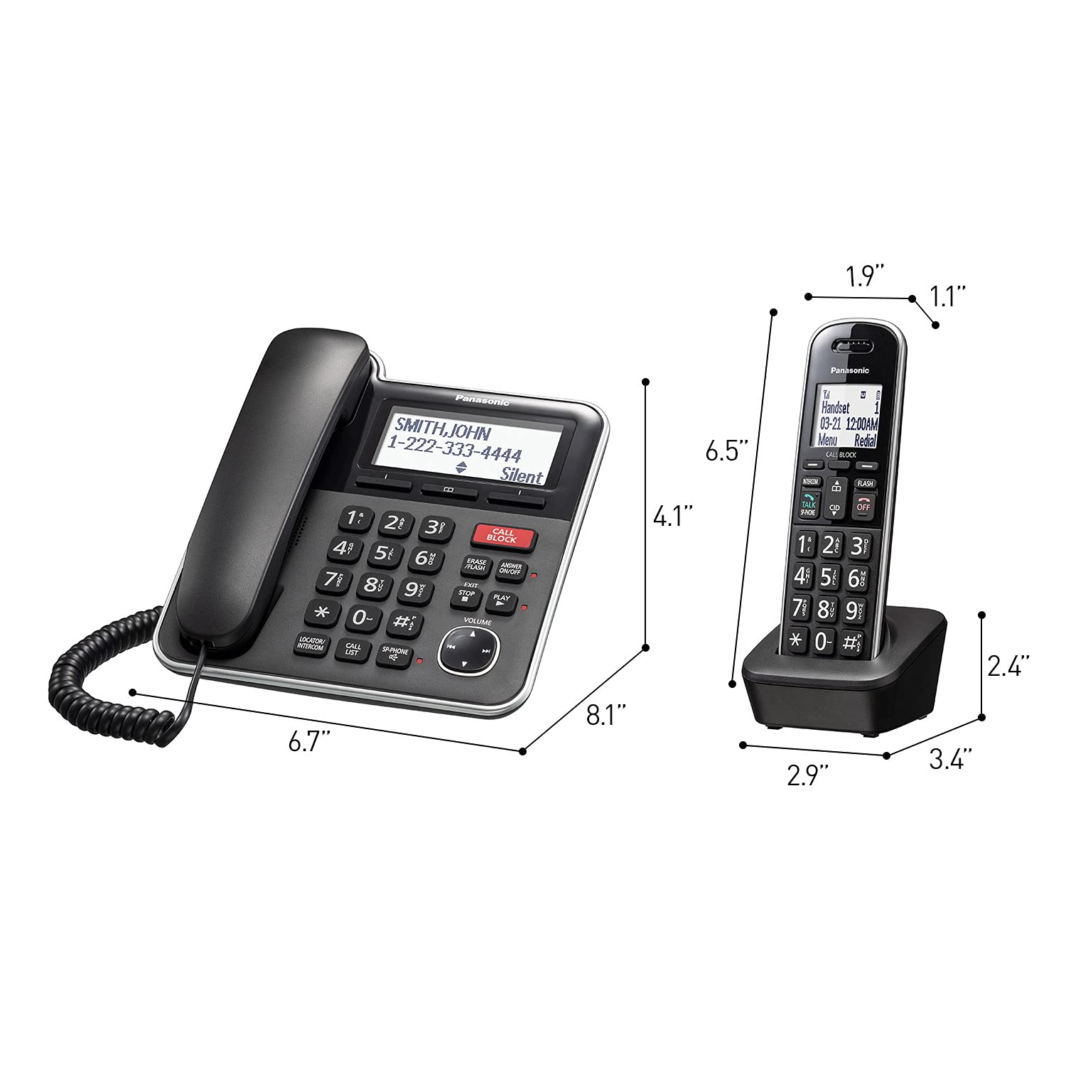 Panasonic Expandable Corded/Cordless Phone System with Answering Machine and One Touch Call Blocking – 2 Handsets - KX-TGB852B (Black)