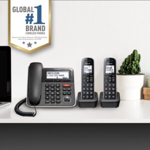 Panasonic Expandable Corded/Cordless Phone System with Answering Machine and One Touch Call Blocking – 2 Handsets - KX-TGB852B (Black)