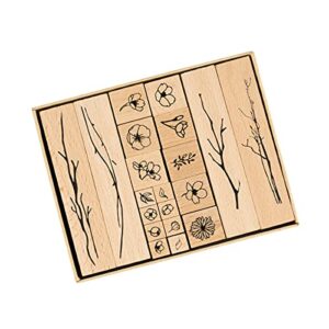 20pcs vintage wooden mounted rubber stamps plant and flower decorative wood rubber stamp set for art and diy craft card letter making scrapbooking