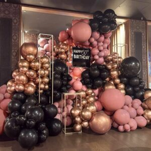 Captank Black Pink Balloon Garland Kit Double Stuffed Dusty Pink Balloons Metallic Rose Gold Balloon Arch Kit Latex Rose Pink Balloon For Birthday Graduation Anniversary Bachelorette Party Decoration