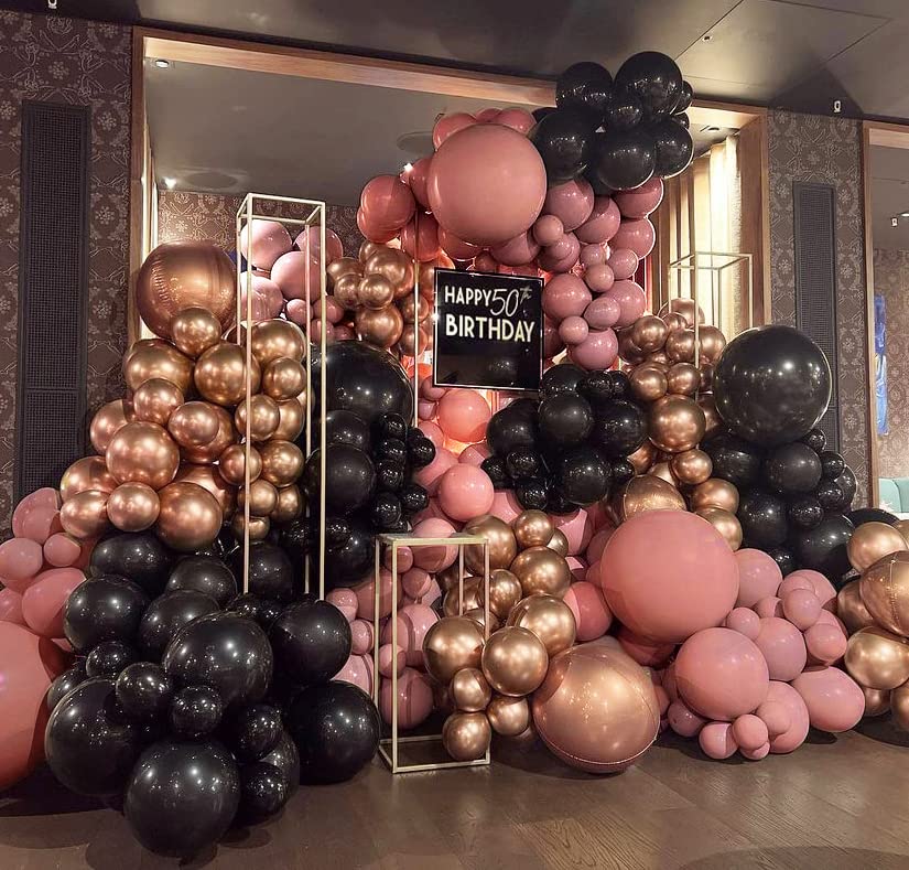 Captank Black Pink Balloon Garland Kit Double Stuffed Dusty Pink Balloons Metallic Rose Gold Balloon Arch Kit Latex Rose Pink Balloon For Birthday Graduation Anniversary Bachelorette Party Decoration