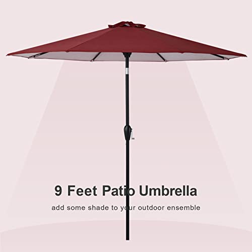 Tempera 9' Outdoor Market Patio Table Umbrella with Push Button Tilt and Crank,Large Sun Umbrella with Sturdy Pole&Fade resistant canopy,Easy to set,Red