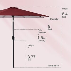 Tempera 9' Outdoor Market Patio Table Umbrella with Push Button Tilt and Crank,Large Sun Umbrella with Sturdy Pole&Fade resistant canopy,Easy to set,Red