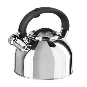 oggi tea kettle for stove top - 64oz / 1.9lt, stainless steel kettle with loud whistle, ideal hot water kettle and water boiler - silver mirror