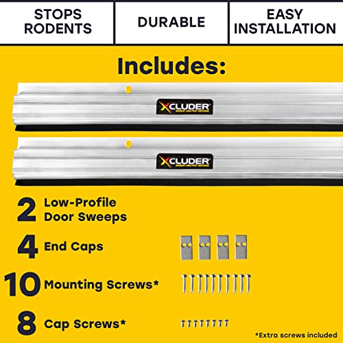 Xcluder 36" Low-Profile Door Sweep, Aluminum 2-Pack – Seals Out Rodents & Pests, Enhanced Weather Sealing, Easy to Install; Door Seal Rodent Guard; Rodent Proof Door Sweep