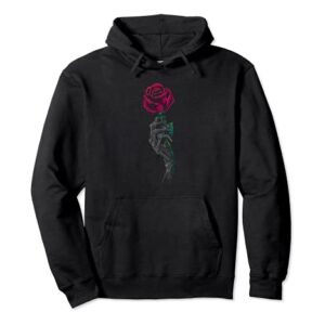 Skeleton Hand Holding a Red Rose Pullover Hoodie