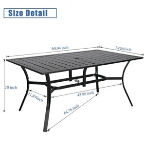 Incbruce Patio Dining Table, 60" x 37" Rectangle Metal Steel Slat Table, with 1.57" Umbrella Hole, for Backyards, Porches, Gardens or Poolside