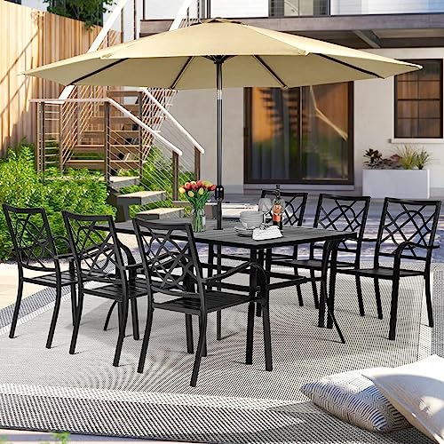 Incbruce Patio Dining Table, 60" x 37" Rectangle Metal Steel Slat Table, with 1.57" Umbrella Hole, for Backyards, Porches, Gardens or Poolside