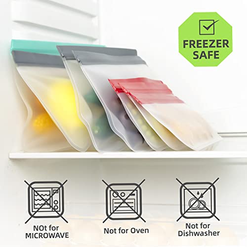 LeMuna 12 Pack Reusable Food Storage Bags with Baggy Rack (4 Gallon Freezer Bags, 4 Reusable Sandwich Bag, 4 Reusable Snack Bags), Food Grade Reusable Freezer Bags BPA Free, PEVA Leakproof