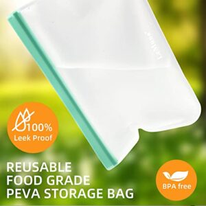 LeMuna 12 Pack Reusable Food Storage Bags with Baggy Rack (4 Gallon Freezer Bags, 4 Reusable Sandwich Bag, 4 Reusable Snack Bags), Food Grade Reusable Freezer Bags BPA Free, PEVA Leakproof