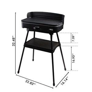 Artestia Electric Grill Outdoor Smokeless 2 IN 1 BBQ Grills Temperature Control Portable Removable 1500W Stand Grill for Cooking, BBQ Party, Black