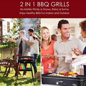 Artestia Electric Grill Outdoor Smokeless 2 IN 1 BBQ Grills Temperature Control Portable Removable 1500W Stand Grill for Cooking, BBQ Party, Black