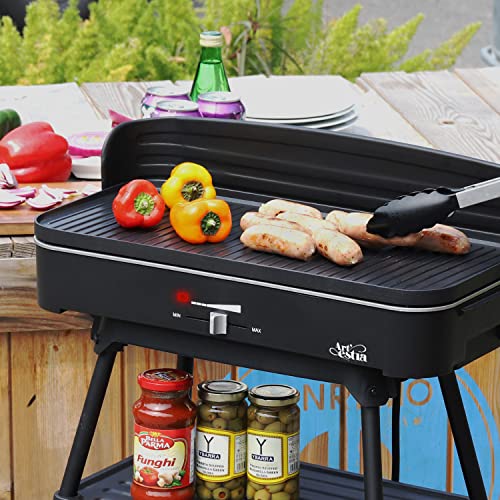 Artestia Electric Grill Outdoor Smokeless 2 IN 1 BBQ Grills Temperature Control Portable Removable 1500W Stand Grill for Cooking, BBQ Party, Black