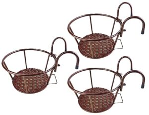 neisrai iron art metal railing flower pot hanging basket for indoor pot holder hanger 3 pack outdoor plants perfect for porches and patio decor (champagne)
