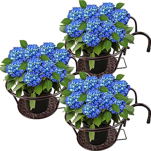 NEISRAI Iron Art Metal Railing Flower Pot Hanging Basket for Indoor Pot Holder Hanger 3 Pack Outdoor Plants Perfect for Porches and Patio Decor (Champagne)