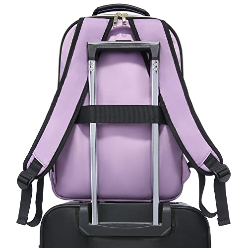 LOVEVOOK Laptop Backpack Purse for Women, Work Business Travel Computer Bags, Nurse Backpack for Womens, Quilted Casual Daypack with USB Port, Fit 15.6 Inch Laptop, Purple