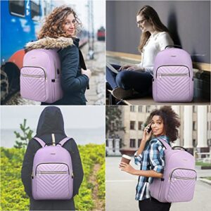 LOVEVOOK Laptop Backpack Purse for Women, Work Business Travel Computer Bags, Nurse Backpack for Womens, Quilted Casual Daypack with USB Port, Fit 15.6 Inch Laptop, Purple