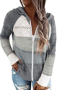 acelitt womens ladies casual lightweight long sleeve zip up zipper color block knit sweaters hoodies sweatshirts pullover xl gray2