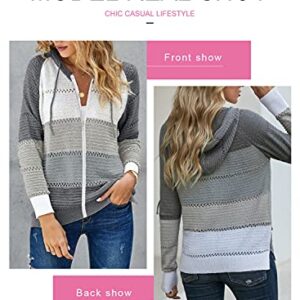 Acelitt Womens Ladies Casual Lightweight Long Sleeve Zip up Zipper Color Block Knit Sweaters Hoodies Sweatshirts Pullover XL Gray2