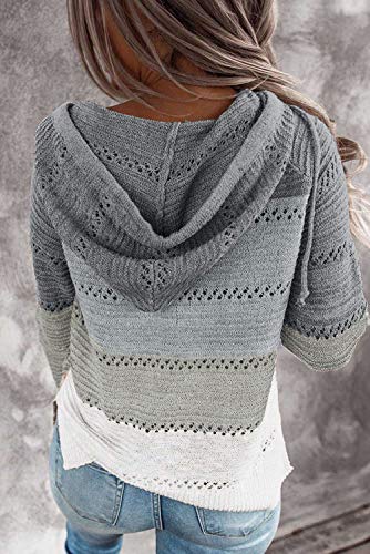 Acelitt Womens Ladies Casual Lightweight Long Sleeve Zip up Zipper Color Block Knit Sweaters Hoodies Sweatshirts Pullover XL Gray2