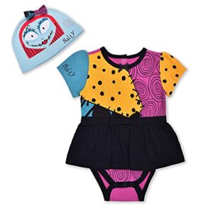 disney nightmare before christmas sally girls’ bodysuit dress and cap set for newborn and infant - multicolor