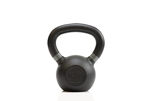 Tru Grit Fitness – Cast Iron Kettlebells – 15lb – Easy Grip Handle – Powder Coated - Home Gym or Office Strength Training Equipment