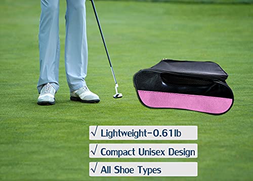 Getfitsoo Golf Shoe Bag, Golf Shoes Bags Men/Women Outdoor Zippered Carrier Bags with Ventilation Sport Shoes Bag Travel Shoe Bags (Light Pink)