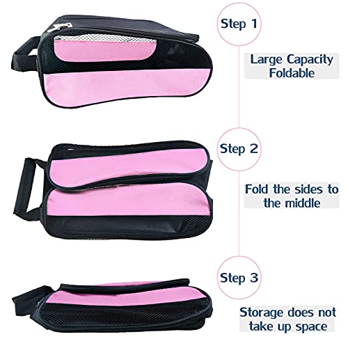 Getfitsoo Golf Shoe Bag, Golf Shoes Bags Men/Women Outdoor Zippered Carrier Bags with Ventilation Sport Shoes Bag Travel Shoe Bags (Light Pink)