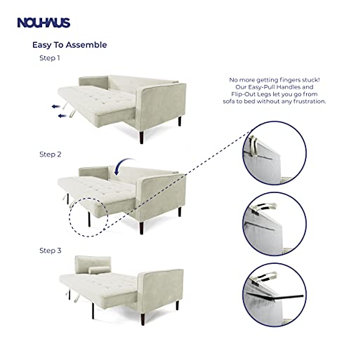 Nouhaus Module, Sleeper Sofa Bed Couch. 7ft Luxury Convertible Sofa Futon Bed with No Roll Together Latex. Ivory Woven Pull Out Bed for Bedroom Couch, Small Apartment Furniture Sofas or RV Couch