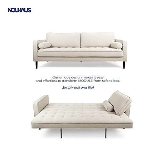 Nouhaus Module, Sleeper Sofa Bed Couch. 7ft Luxury Convertible Sofa Futon Bed with No Roll Together Latex. Ivory Woven Pull Out Bed for Bedroom Couch, Small Apartment Furniture Sofas or RV Couch