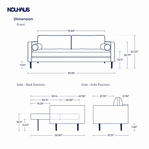 Nouhaus Module, Sleeper Sofa Bed Couch. 7ft Luxury Convertible Sofa Futon Bed with No Roll Together Latex. Ivory Woven Pull Out Bed for Bedroom Couch, Small Apartment Furniture Sofas or RV Couch