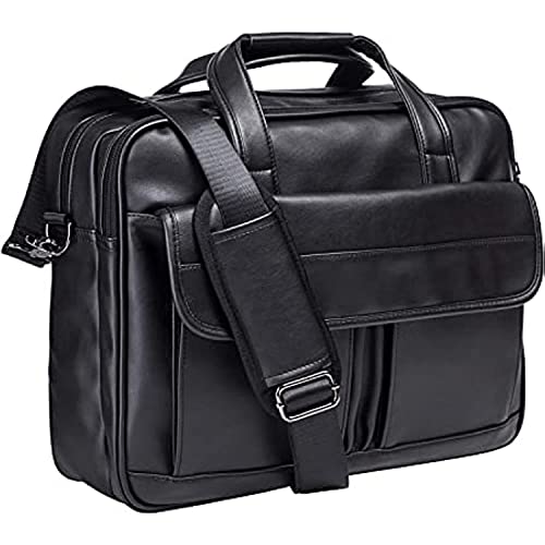 seyfocnia Men's Leather Messenger Bag, 17.3 Inches Laptop Briefcase Business Satchel Computer Handbag Shoulder Bag for Men (Black)