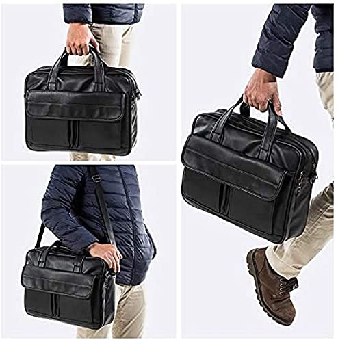seyfocnia Men's Leather Messenger Bag, 17.3 Inches Laptop Briefcase Business Satchel Computer Handbag Shoulder Bag for Men (Black)