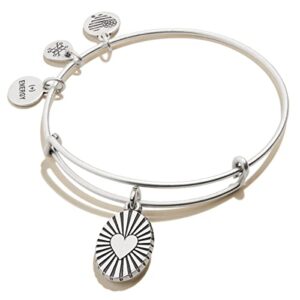 alex and ani path of symbols expandable bangle for women, heart embossed charm, rafaelian silver finish, 2 to 3.5 in