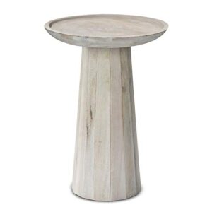simplihome dayton solid mango wood 13 inch wide round wooden accent table in white wash, fully assembled, for the living room and bedroom