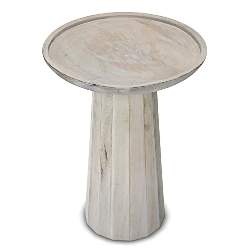 SIMPLIHOME Dayton SOLID MANGO WOOD 13 Inch Wide Round Wooden Accent Table in White Wash, Fully Assembled, For the Living Room and Bedroom