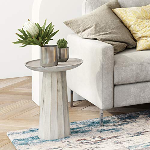 SIMPLIHOME Dayton SOLID MANGO WOOD 13 Inch Wide Round Wooden Accent Table in White Wash, Fully Assembled, For the Living Room and Bedroom