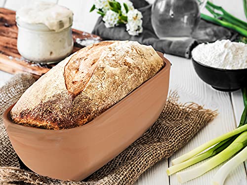 Eurita Clay Roaster, Non-Stick Bread Pan & Lid, Healthy Clay Pot Cooking, With Free Recipe Guide, 2 Quarts